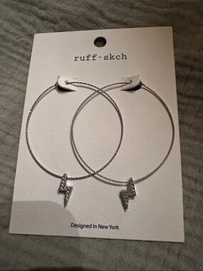 Silver Hoop Earrings with Pave Lightning Charms